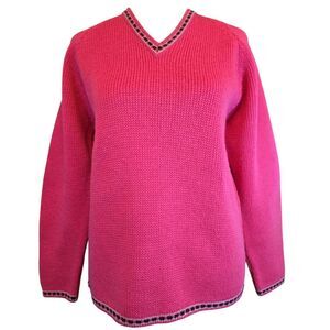 Vintage Meister Knit Womens M Wool Sweater Pink Long Sleeve V-Neck Austria 70s